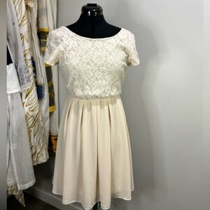 Buttons Cream Lace Mini Dress
